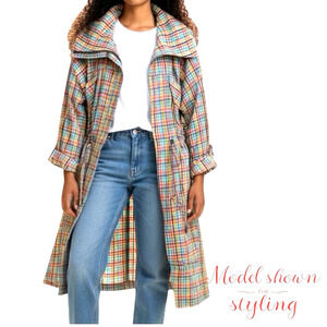 Supreme Being Plaid Cotton Utility Jacket Women's Size L Drawstring Waist Zip